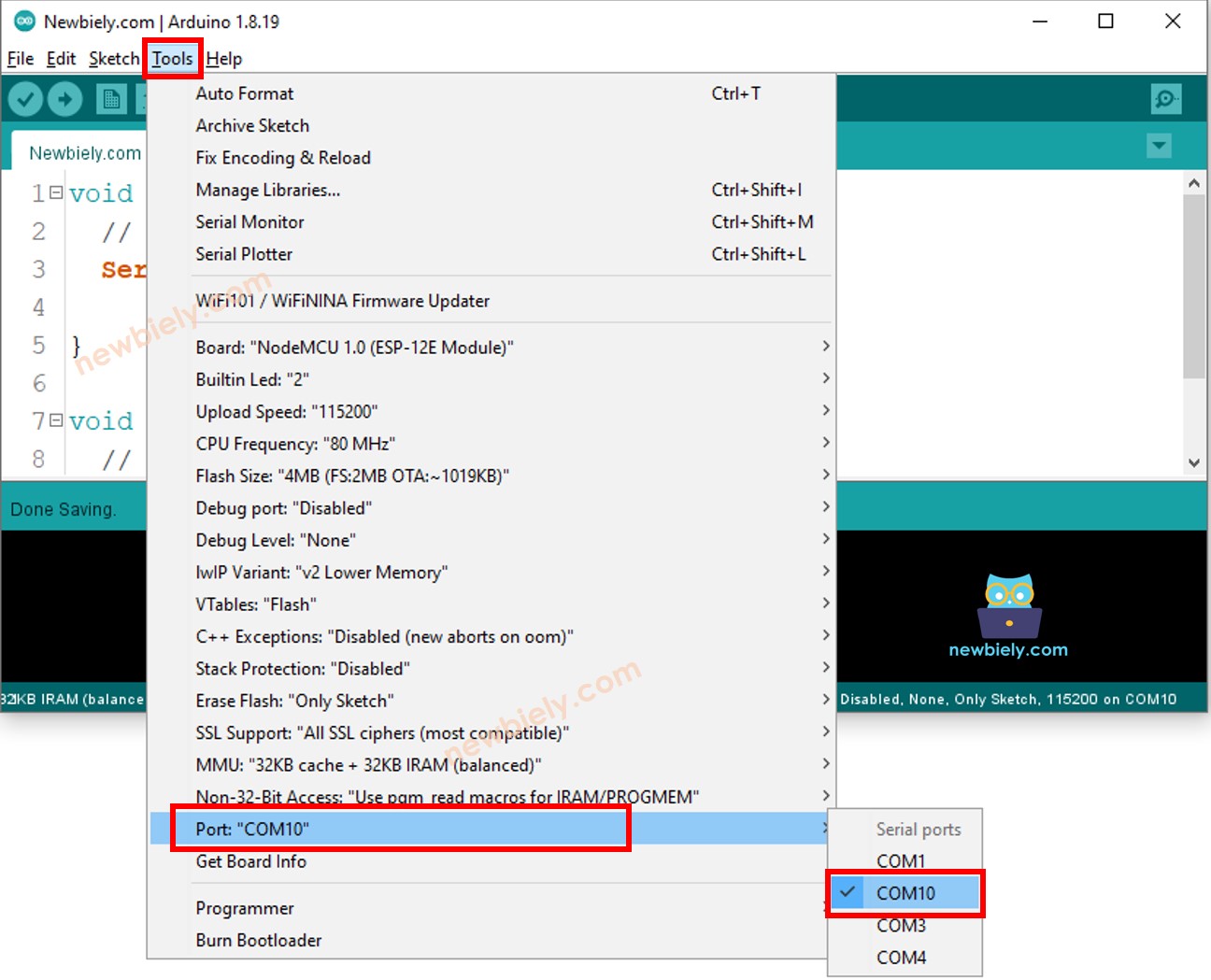 Arduino IDE - How to select com port