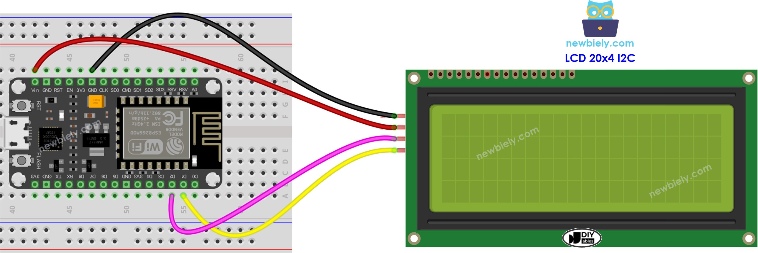 The wiring diagram between ESP8266 NodeMCU and LCD I2C