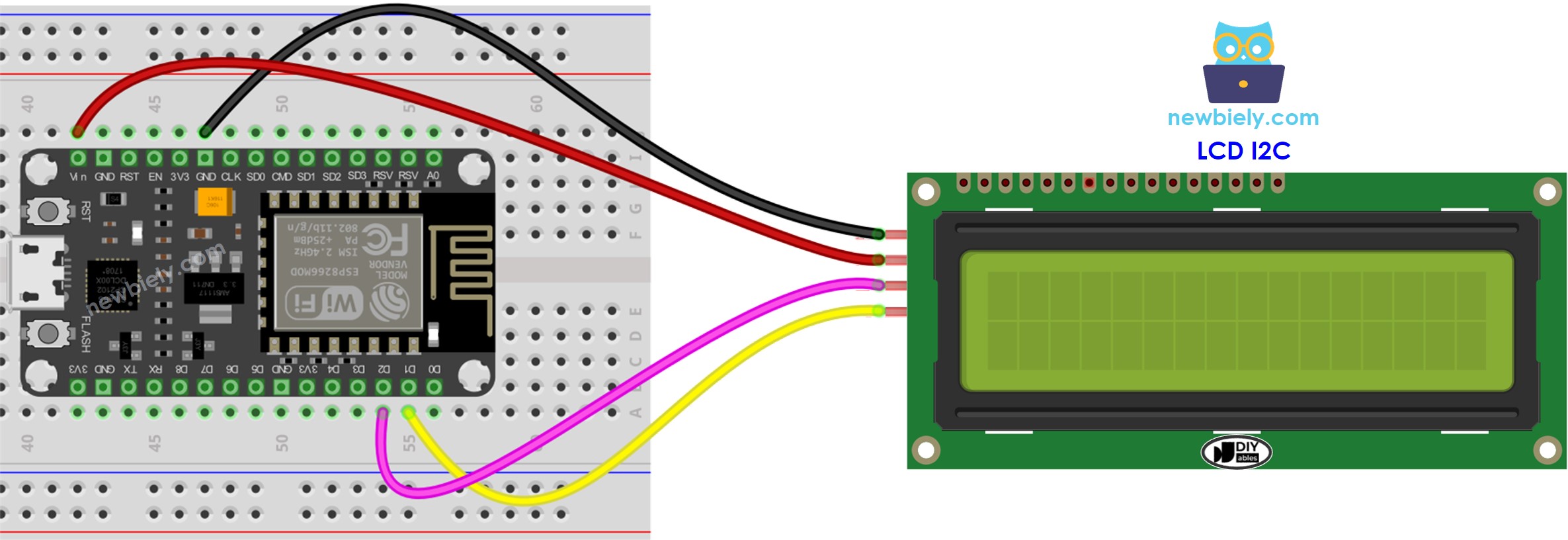 The wiring diagram between ESP8266 NodeMCU and LCD I2C