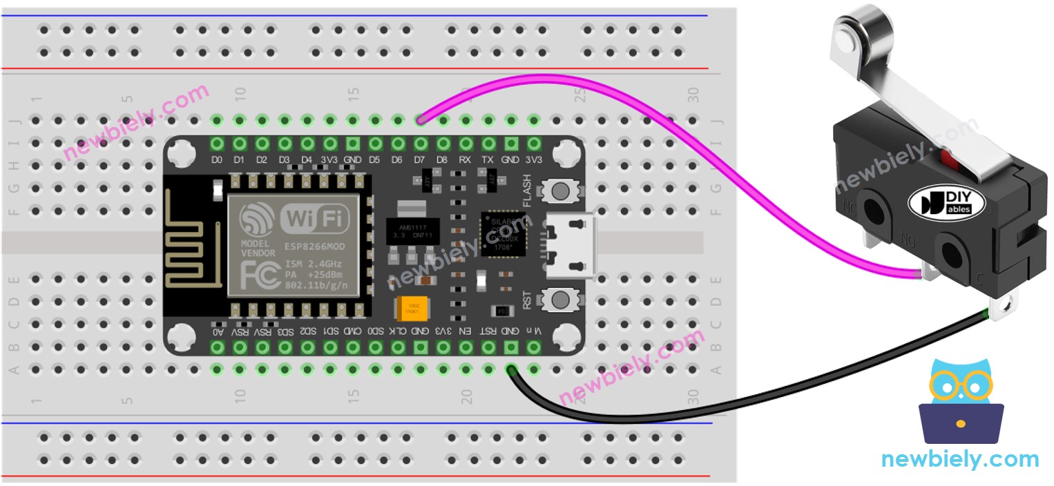 The wiring diagram between ESP8266 NodeMCU and Limit Switch