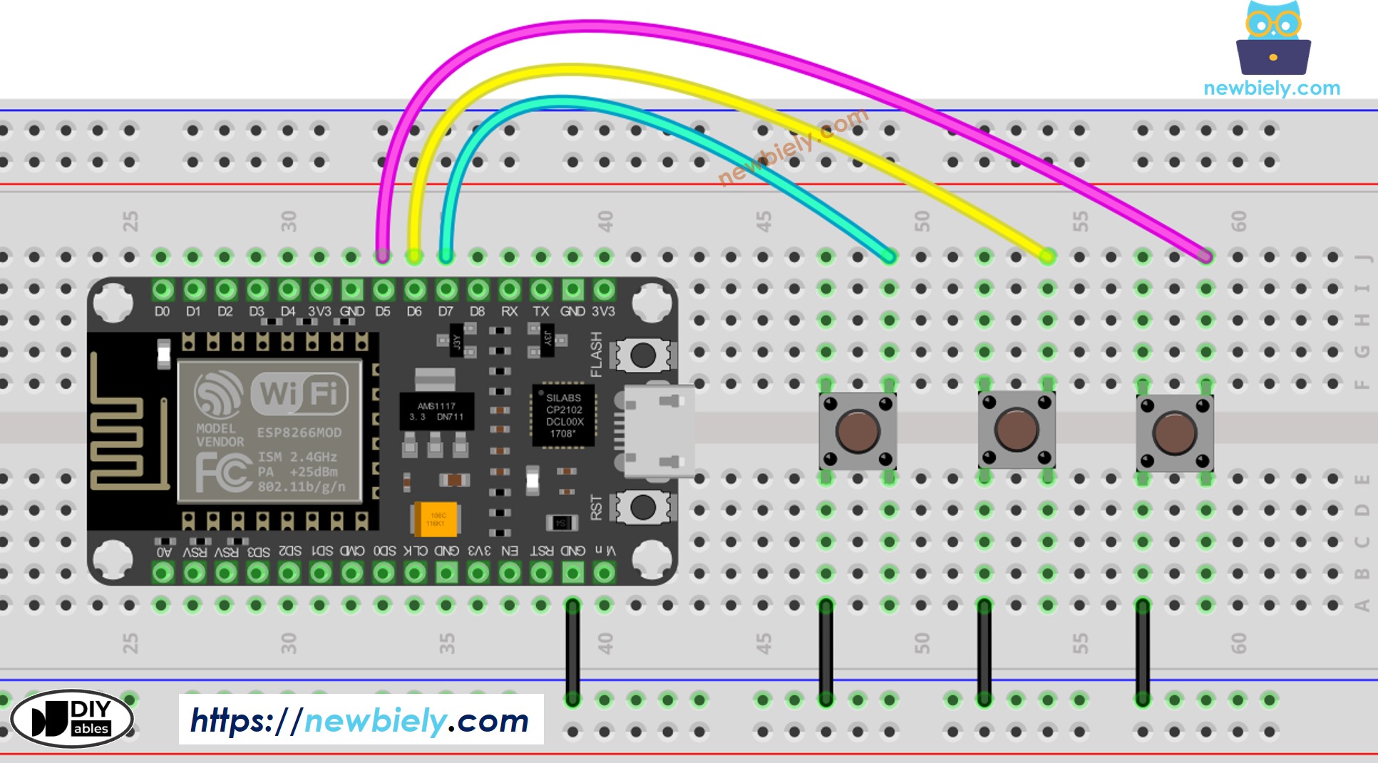 The wiring diagram between ESP8266 NodeMCU and multiple button