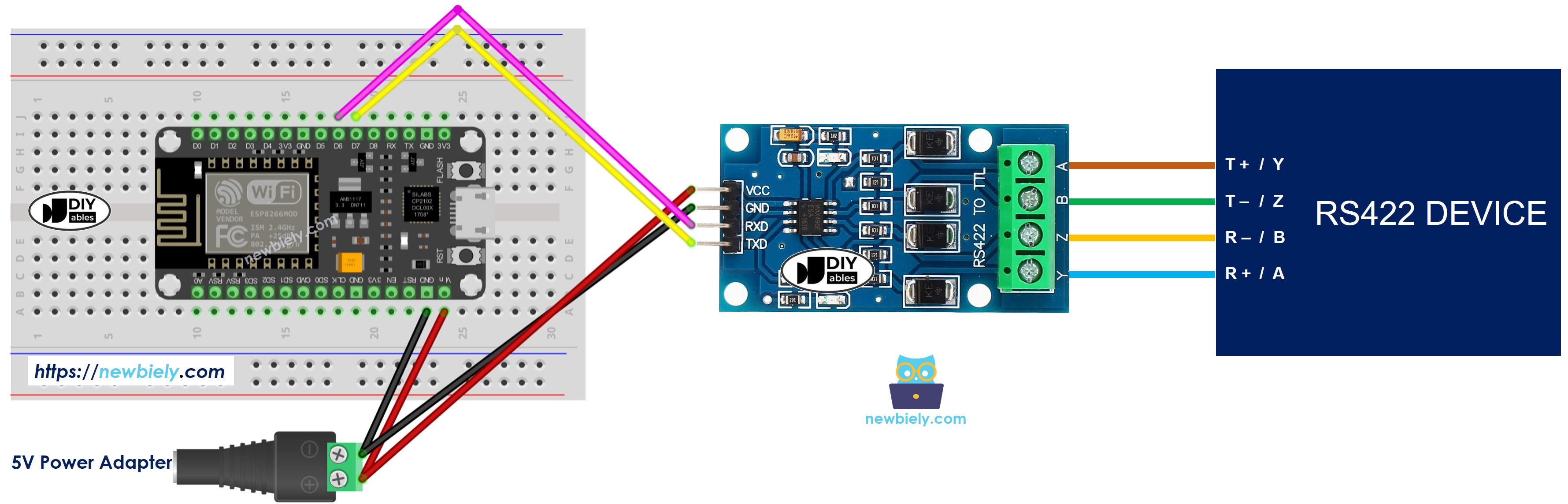The wiring diagram between ESP8266 NodeMCU and RS-422 to TTL