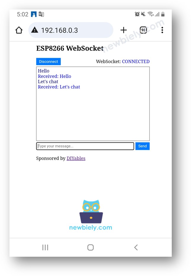 ESP8266 NodeMCU websocket chat server