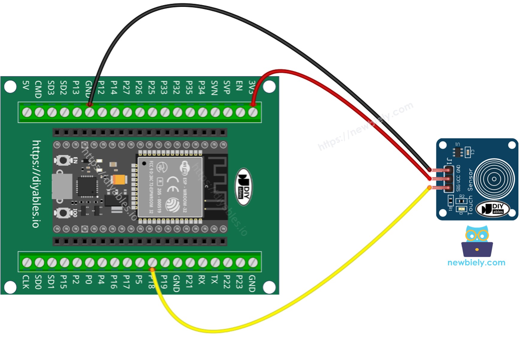 How to connect ESP32 and touch sensor