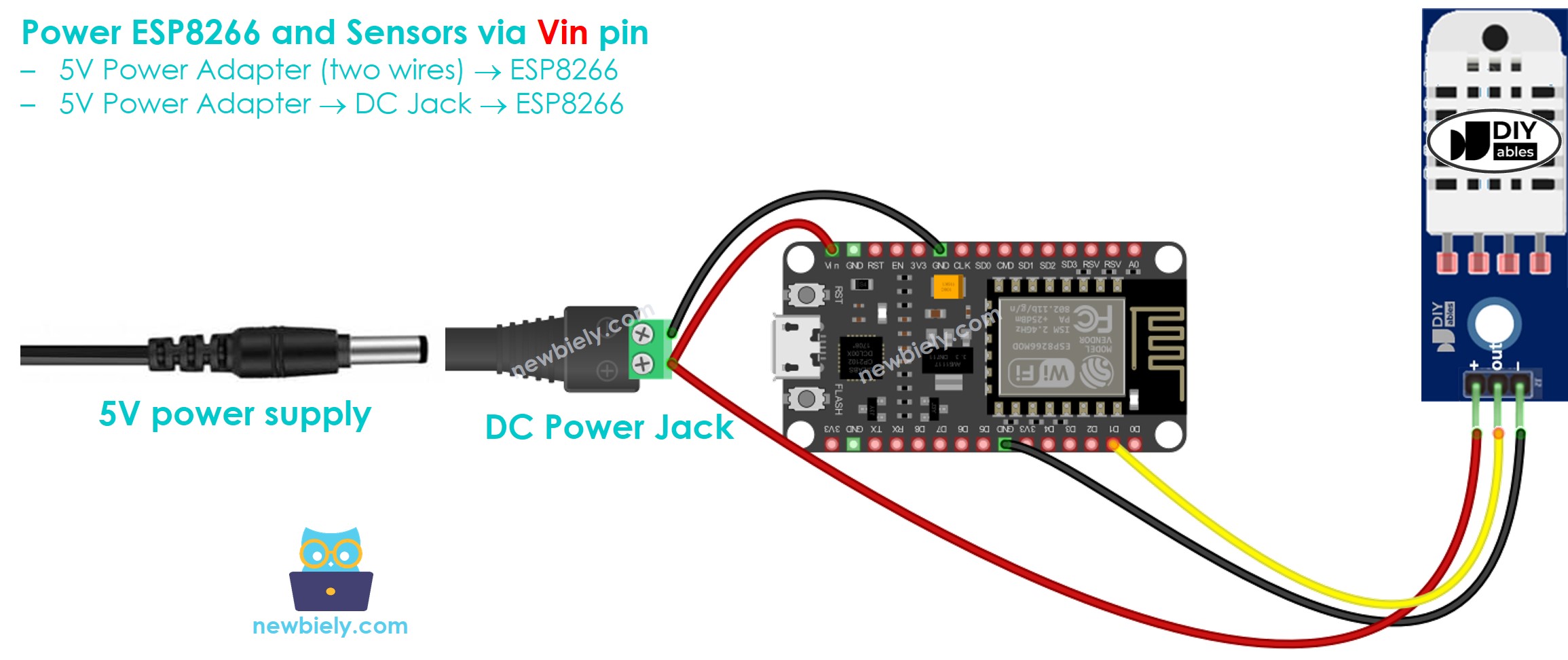 how to power ESP8266 NodeMCU and sensors via Vin pin