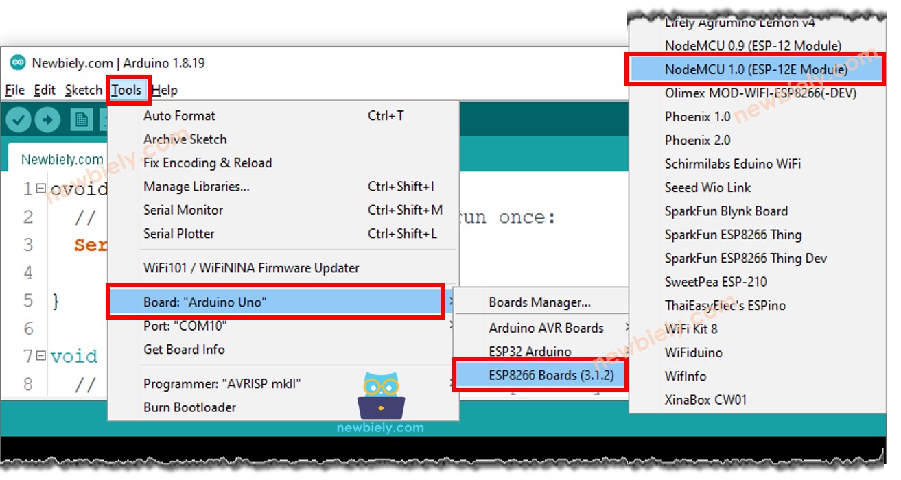 Arduino IDE - How to select ESP8266 NodeMCU board