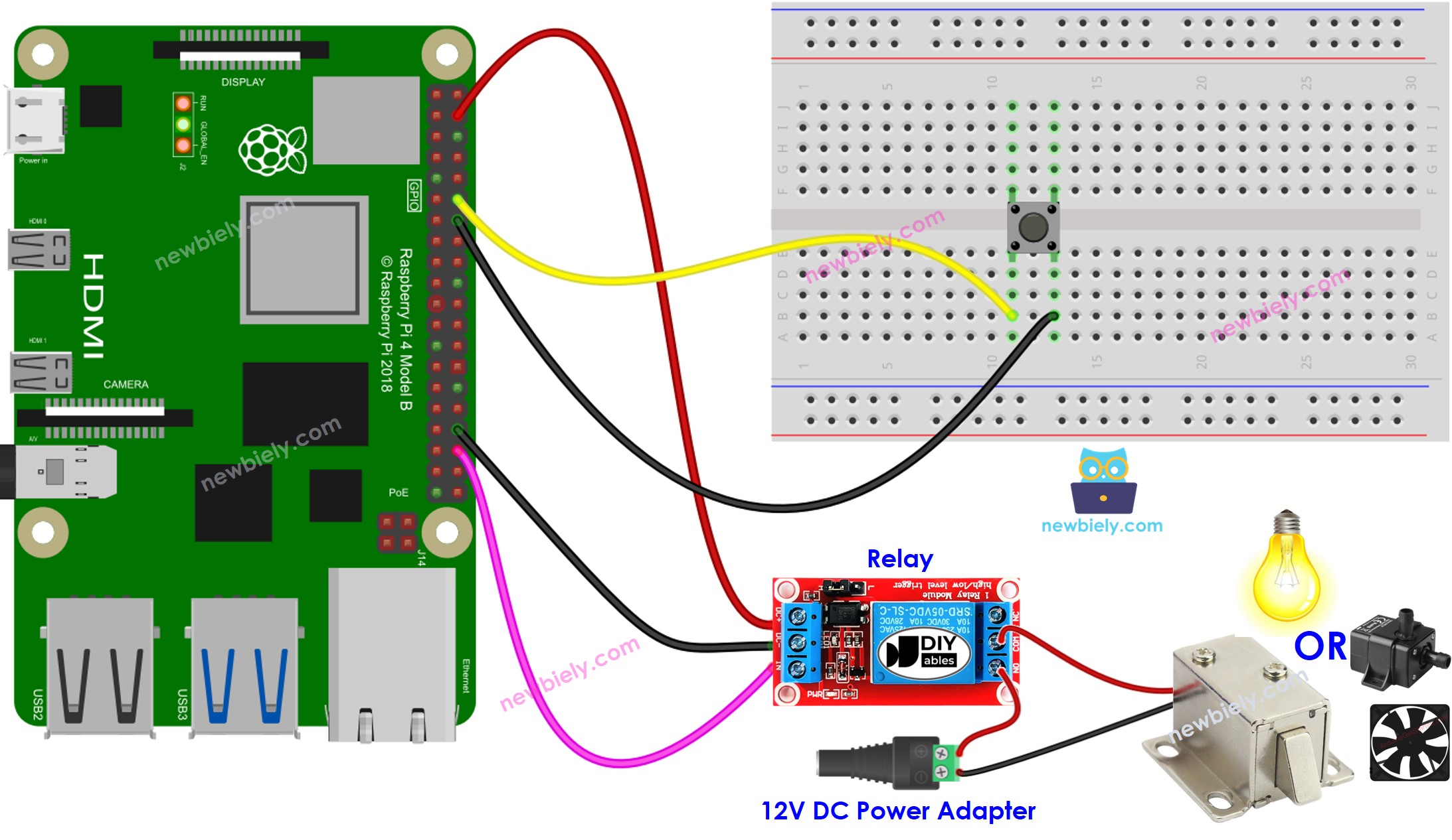 The wiring diagram between Raspberry Pi and Button relay