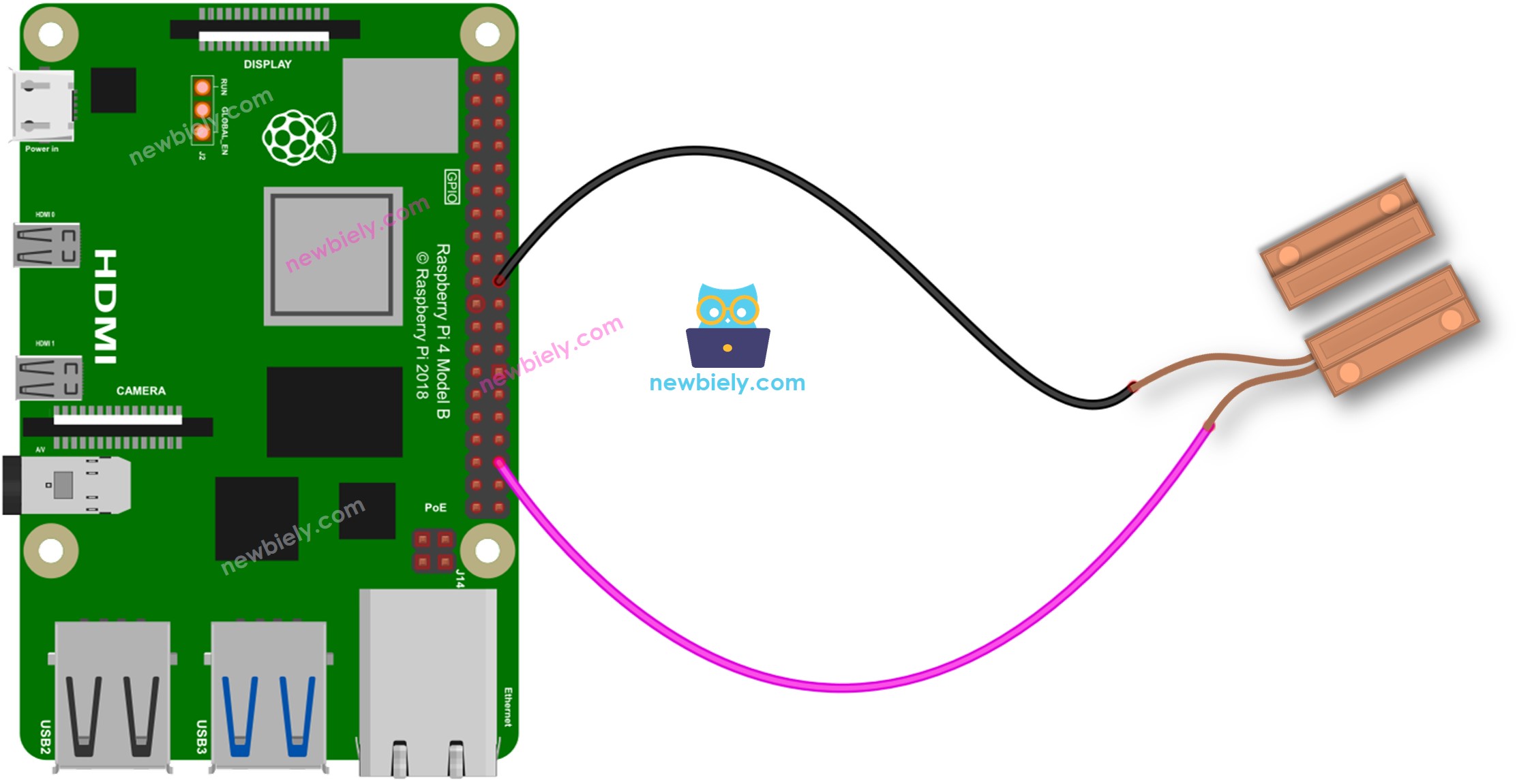 The wiring diagram between Raspberry Pi and Door Sensor