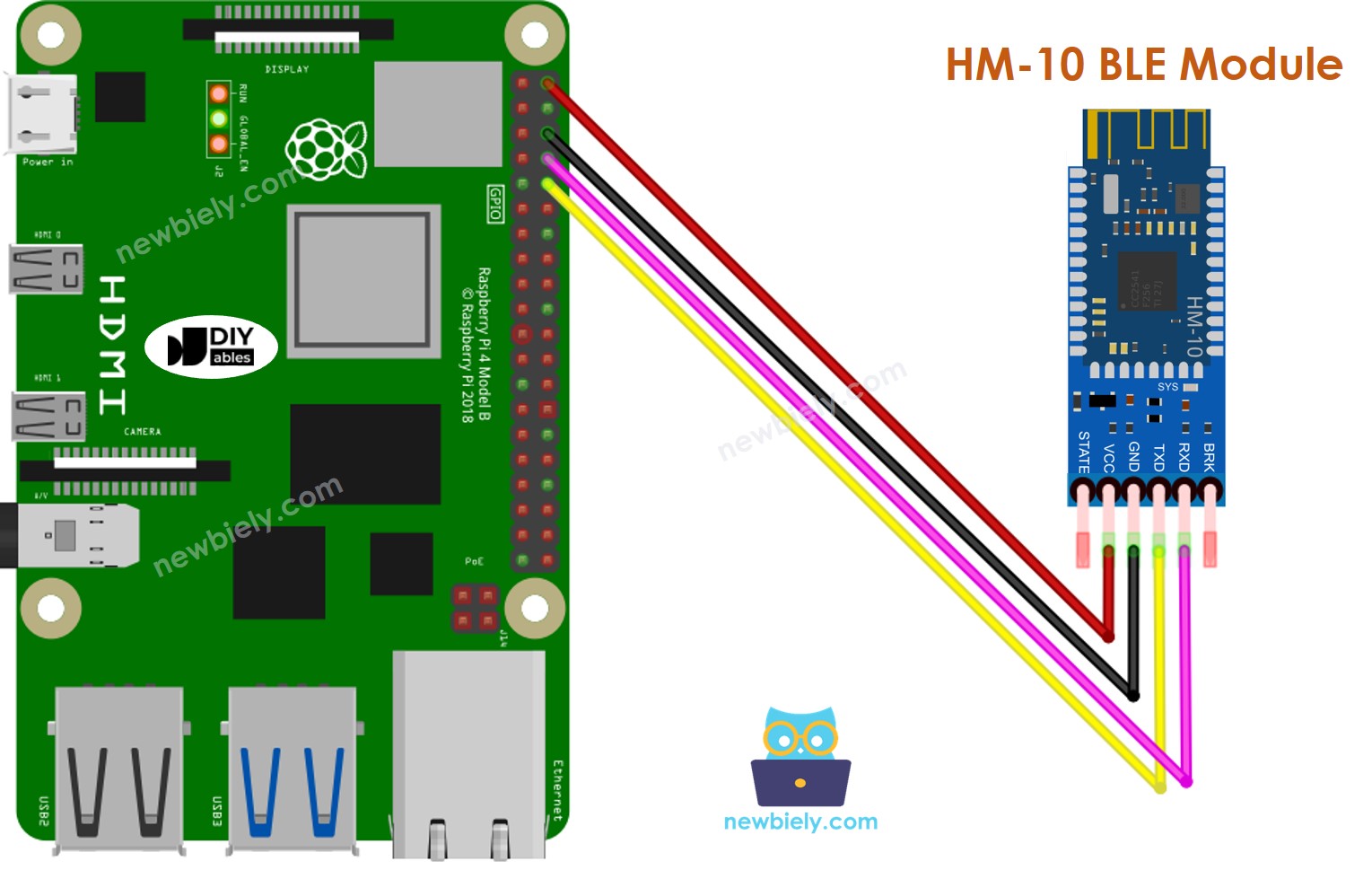 The wiring diagram between Raspberry Pi and BLE