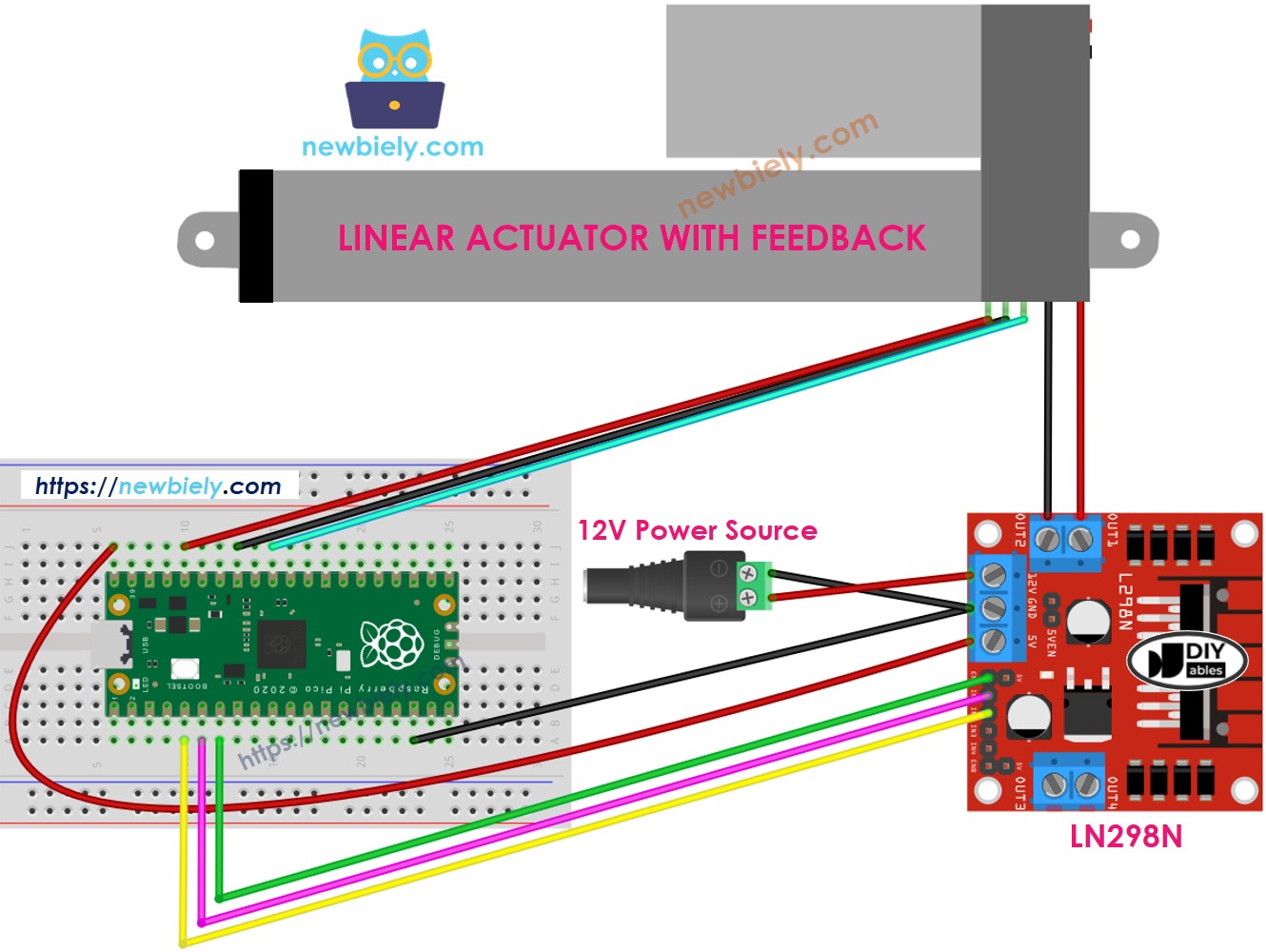 The wiring diagram between Raspberry Pi and Pico Linear Actuator L298N Driver