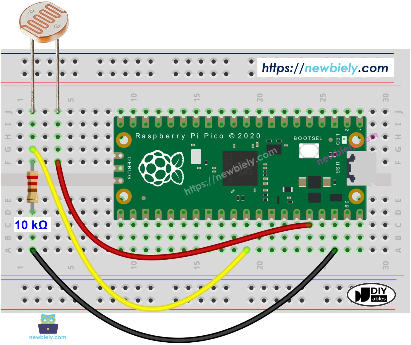 The wiring diagram between Raspberry Pi and Pico Light Sensor