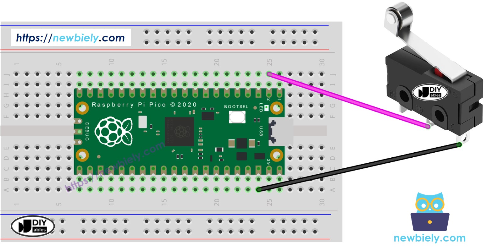 The wiring diagram between Raspberry Pi and Pico limit switch