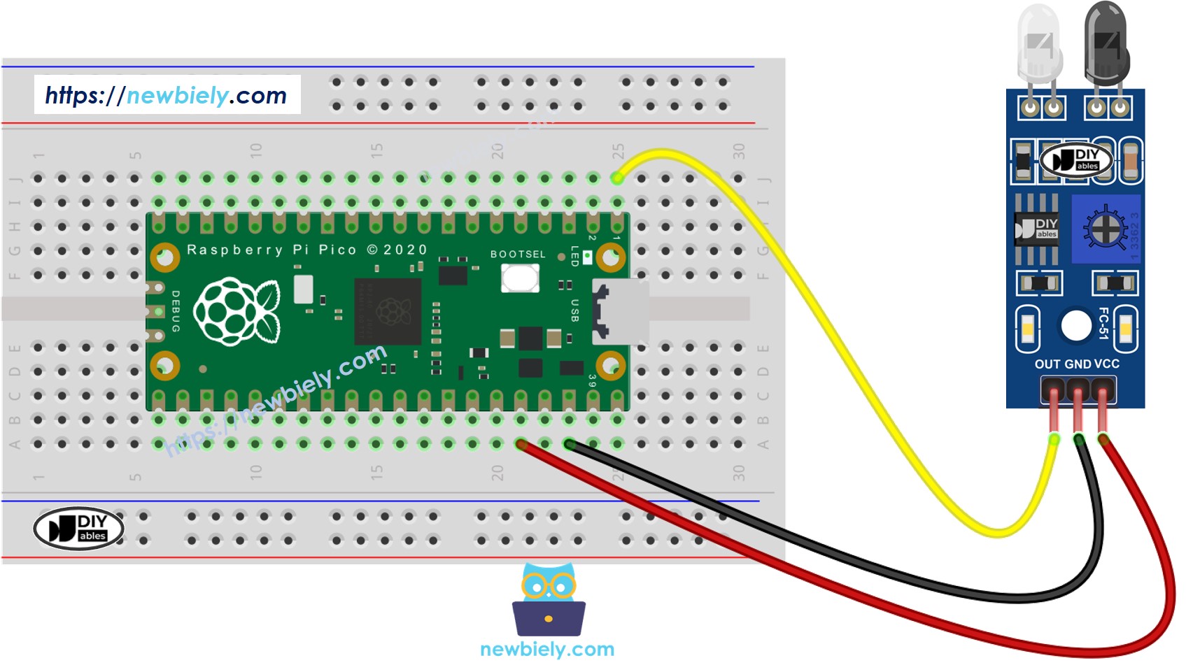 The wiring diagram between Raspberry Pi and Pico IR Obstacle Avoidance Sensor