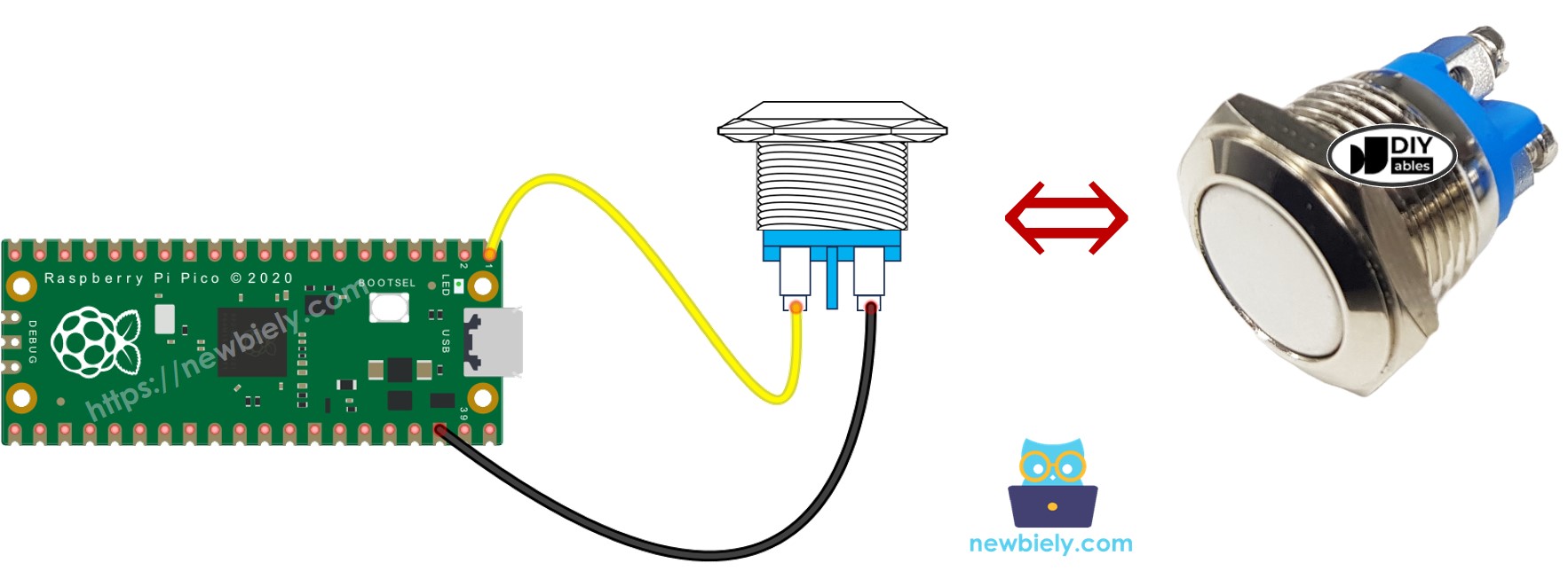 The wiring diagram between Raspberry Pi and Pico two-pin push button