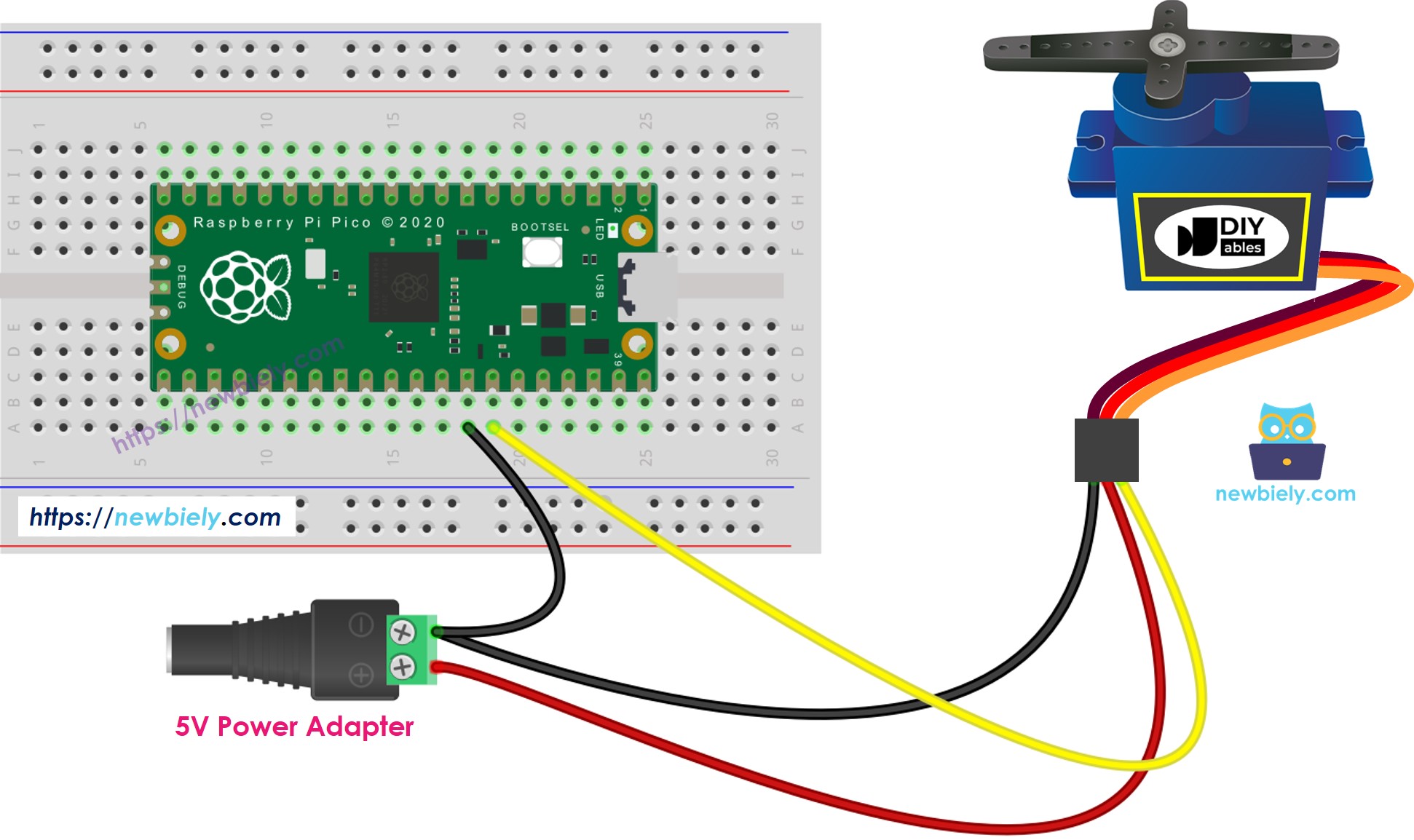 The wiring diagram between Raspberry Pi and Pico Servo Motor