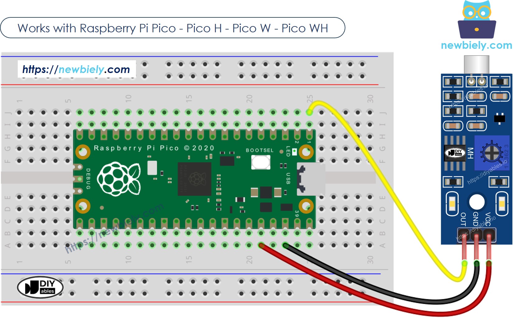 The wiring diagram between Raspberry Pi and Pico Sound Sensor