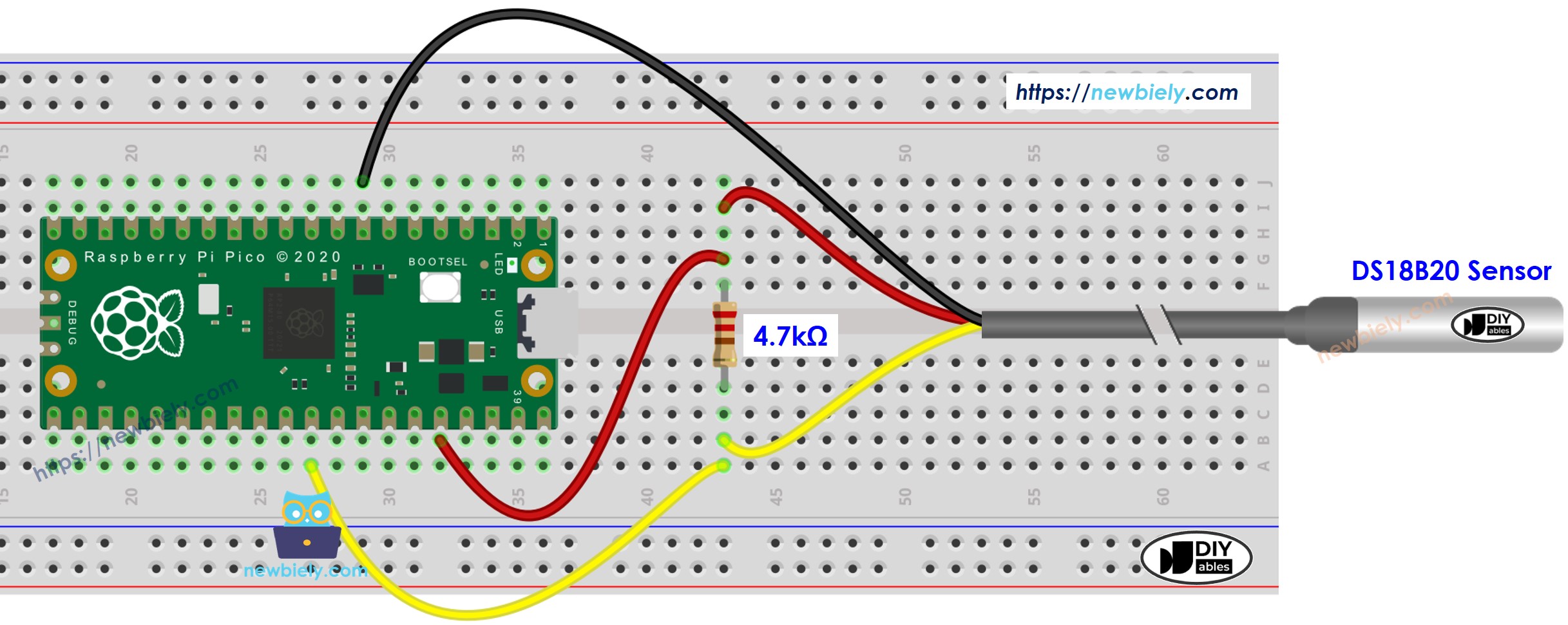 The wiring diagram between Raspberry Pi and Pico Temperature Sensor