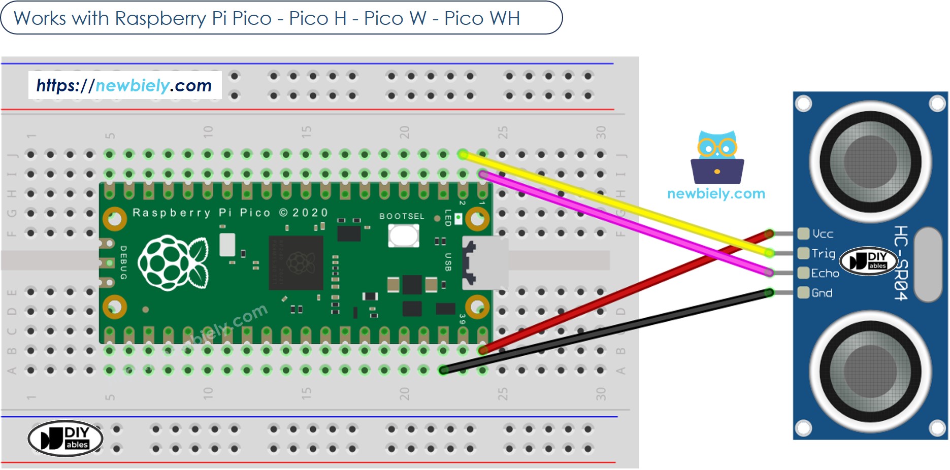 The wiring diagram between Raspberry Pi and Pico Ultrasonic Sensor